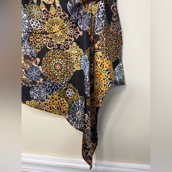 Atelier Nicole hiller 90’s -Y2K, black silk asymmetrical with medallion print - Picture 5 of 11
